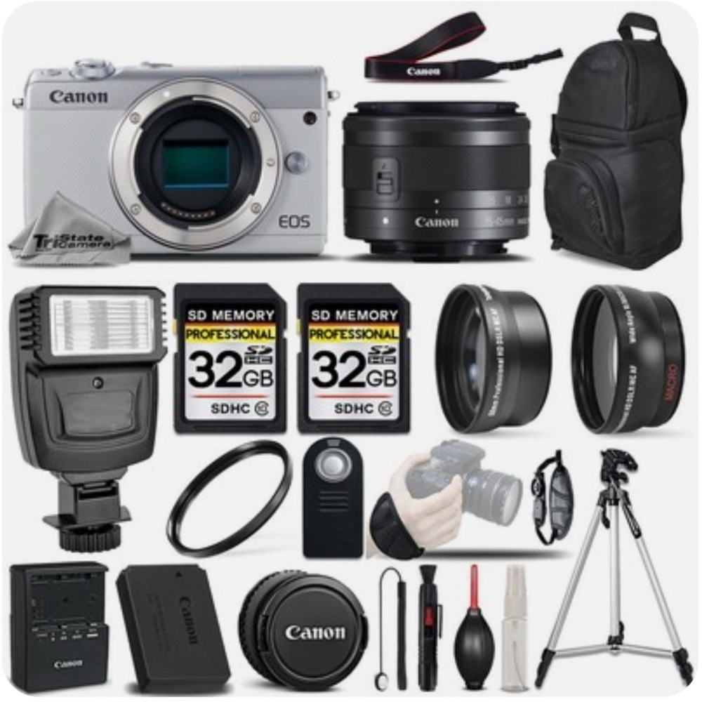 📸 Canon EOS M100 Mirrorless Camera Kit + Accessories White— Excellent Condition!